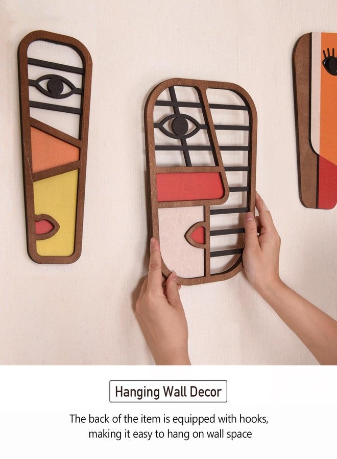LIFVEAN Abstract Wood Picasso Wall Art Decor - Modern Minimalism Mask Home Wall Decor - Vintage Pop Wall Art for Bedroom Bathroom Living Room (3 Piece) - Image 4